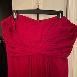 Red Strapless Ruched Floor Length Dress